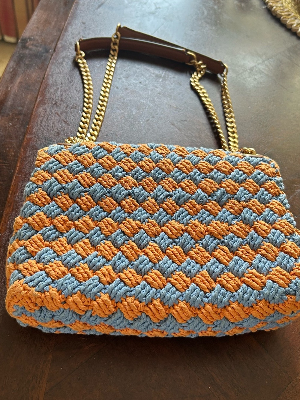 Tory Burch Blue and Orange Crochet Chain Shoulder Bag kira - Picture 5 of 10
